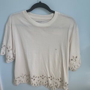 American Eagle Outfitters Cream Eyelet Crop Top